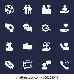 Set Of 16 Backing Icons Set.Collection Of Undertake, Care;, Call And Other Elements.