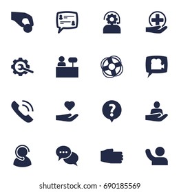 Set Of 16 Backing Icons Set.Collection Of Speaker  , First-Aid  , Hand Elements.