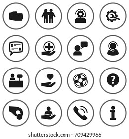 Set Of 16 Backing Icons Set.Collection Of Help, Ball, Safe Ring And Other Elements.