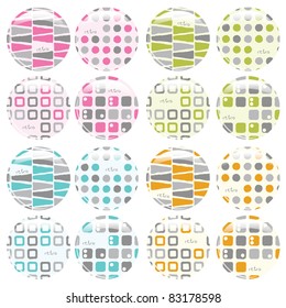set of 16 badges with retro pattern
