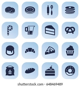 Set Of 16 Bakery Icons Set.Collection Of Dessert, Whisk, Pepperoni And Other Elements.