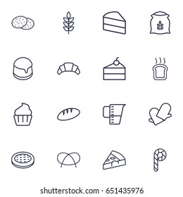 Set Of 16 Bakery Outline Icons Set.Collection Of Cake, Cupcake, Measuring Cup And Other Elements.