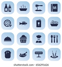 Set Of 16 Bar Icons Set.Collection Of Baguette, Cook, Book And Other Elements.