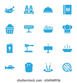 Set Of 16 Bar Icons Set.Collection Of Baguette, Tray, Condiments And Other Elements.