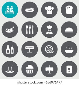 Set Of 16 Bar Icons Set.Collection Of Baguette, Cook, Canape And Other Elements.
