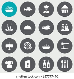 Set Of 16 Bar Icons Set.Collection Of Canape, Dinner Desk, Pepperoni And Other Elements.