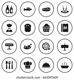 Set Of 16 Bar Icons Set.Collection Of Grill, Tuna, Catsup And Other Elements.
