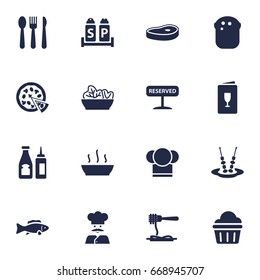 Set Of 16 Bar Icons Set.Collection Of Canape, Food, Chef And Other Elements.