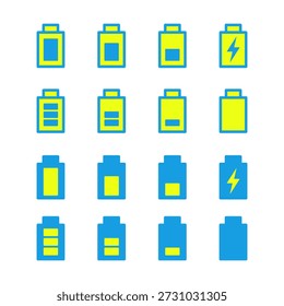 Set of 16 battery level and charging status icons