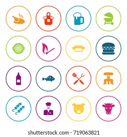 Set Of 16 Bbq Icons Set.Collection Of Equipment, Swine, Brazier And Other Elements.