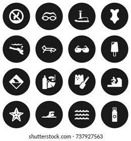 Set Of 16 Beach Icons Set.Collection Of Sundae, Sunscreen, Warning And Other Elements.