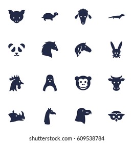 Set Of 16 Beast Icons Set.Collection Of Sea Bird, Owl, Tortoise And Other Elements.