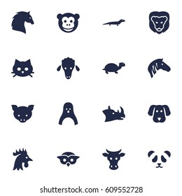 Set Of 16 Beast Icons Set.Collection Of Mutton, Steed, Hound And Other Elements.