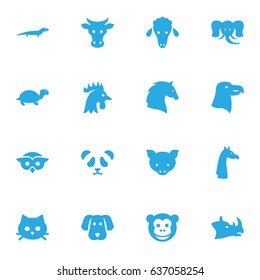 Set Of 16 Beast Icons Set.Collection Of Rhinoceros, Lamb, Hound And Other Elements.