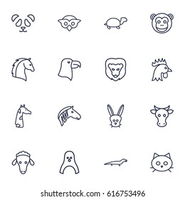 Set Of 16 Beast Outline Icons Set.Collection Of Lion, Feline Bear, Lizard And Other Elements.