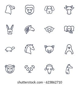 Set Of 16 Beast Outline Icons Set.Collection Of Cow, Sheep, Pig And Other Elements.