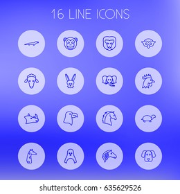 Set Of 16 Beast Outline Icons Set.Collection Of Rabbit, Monkey, Dog And Other Elements.