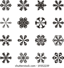 A set of 16 beautiful snowflakes, vector illustration series.