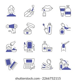 Set of 16 Beauty Products Linear Icons 
