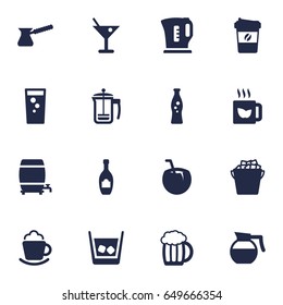 Set Of 16 Beverages Icons Set.Collection Of Cask, Electric Teapot, Turkish Coffee And Other Elements.