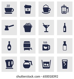 Set Of 16 Beverages Icons Set.Collection Of Espresso, Cask, Cream And Other Elements.