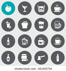 Set Of 16 Beverages Icons Set.Collection Of Hot, Fridge, Alcohol And Other Elements.