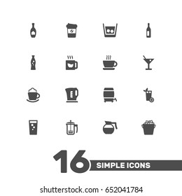 Set Of 16 Beverages Icons Set.Collection Of Espresso, Hotdrink, Fridge And Other Elements.