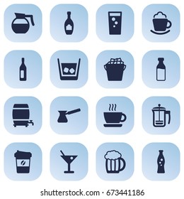 Set Of 16 Beverages Icons Set.Collection Of Espresso, Mug, Turkish Coffee And Other Elements.