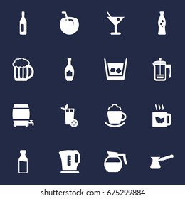 Set Of 16 Beverages Icons Set.Collection Of Green Tea, Cream, Cocktail And Other Elements.