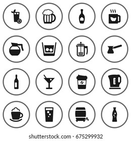 Set Of 16 Beverages Icons Set.Collection Of Martini, Cask, Espresso And Other Elements.