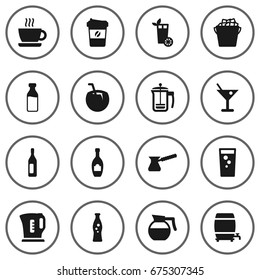 Set Of 16 Beverages Icons Set.Collection Of Turkish Coffee, Teapot, Soda And Other Elements.