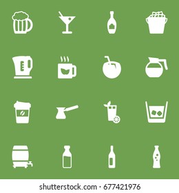 Set Of 16 Beverages Icons Set.Collection Of Cask, Fridge, Wine And Other Elements.