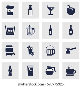 Set Of 16 Beverages Icons Set.Collection Of Soda, Fizzy Water, Cocktail And Other Elements.