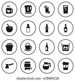 Set Of 16 Beverages Icons Set.Collection Of Cognac, Lemonade, Cask And Other Elements.