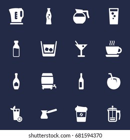 Set Of 16 Beverages Icons Set.Collection Of Turkish Coffee, Cognac, Espresso And Other Elements.
