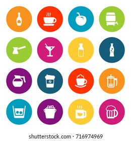 Set Of 16 Beverages Icons Set.Collection Of Mug, Cognac, Martini And Other Elements.
