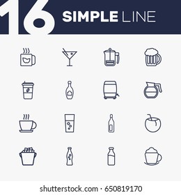 Set Of 16 Beverages Outline Icons Set.Collection Of Soda, Hotdrink, Glass And Other Elements.