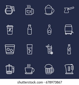 Set Of 16 Beverages Outline Icons Set.Collection Of Beer, Whiskey, Soda And Other Elements.