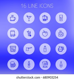 Set Of 16 Beverages Outline Icons Set.Collection Of Coconut, Beer, Kettle And Other Elements.