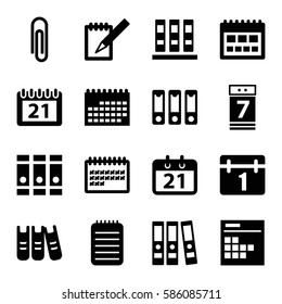 Set of 16 binder filled icons such as binder, calendar, notebook, calendar 7 date