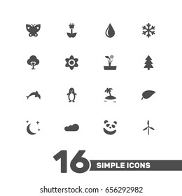 Set Of 16 Bio Icons Set.Collection Of Bloom, Polar Bird, Midnight And Other Elements.