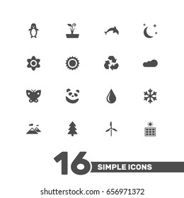 Set Of 16 Bio Icons Set.Collection Of Blob, Bear, Pinnacle And Other Elements.