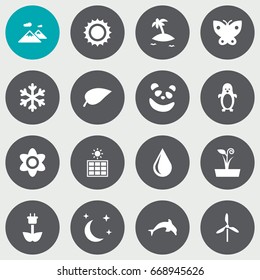Set Of 16 Bio Icons Set.Collection Of Midnight, Pinnacle, Bear And Other Elements.