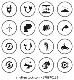 Set Of 16 Bio Icons Set.Collection Of Rubbish, Treatment, Fish And Other Elements.