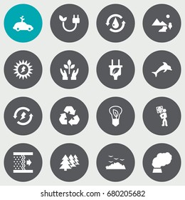 Set Of 16 Bio Icons Set.Collection Of Saving, Renewable, Cleaning And Other Elements.