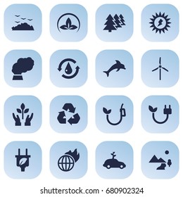 Set Of 16 Bio Icons Set.Collection Of Car, Protection, Warm And Other Elements.