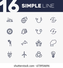 Set Of 16 Bio Outline Icons Set.Collection Of Charge, Wind Turbine, Garbage And Other Elements.