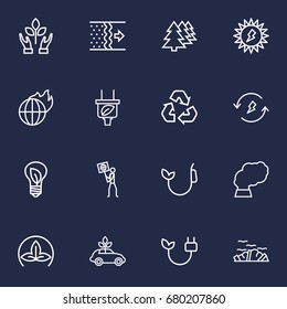 Set Of 16 Bio Outline Icons Set.Collection Of Garbage, Fuel, Pollution And Other Elements.