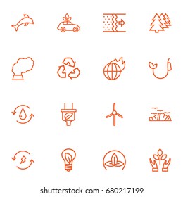 Set Of 16 Bio Outline Icons Set.Collection Of Global Warming, Fuel, Water And Other Elements.