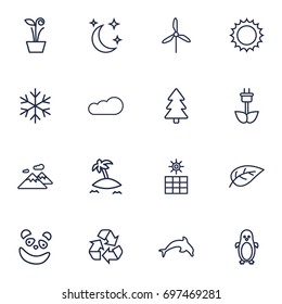 Set Of 16 Bio Outline Icons Set.Collection Of Dolphin, Penguin, Plant And Other Elements.